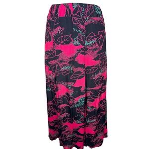 VTG Sonata Womens Pink‎ Black Abstract Floral Maxi Skirt Sz S 90s Art Teacher